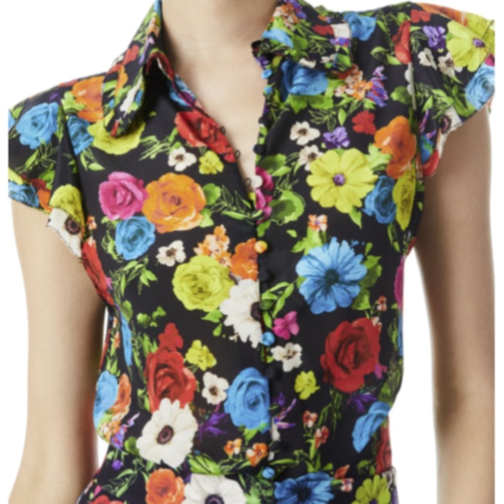Alice + Olivia | Martel Flutter Sleeve Blouse (Flower Garden LG)